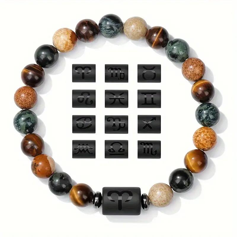 1PC 12 Zodiac Signs for Friends Lovers Stone Beaded Bracelet with Polished Natural Stone Adjustable Couples Friendship Minimalist