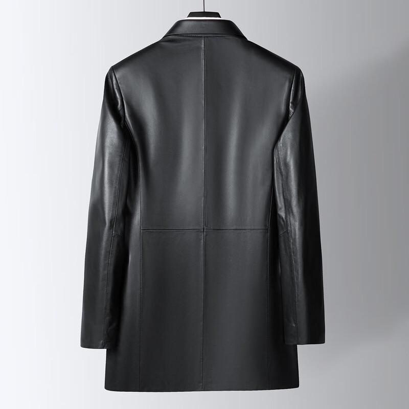 Futing Men's Genuine Sheepskin Mid-length Lapel Leather Jacket