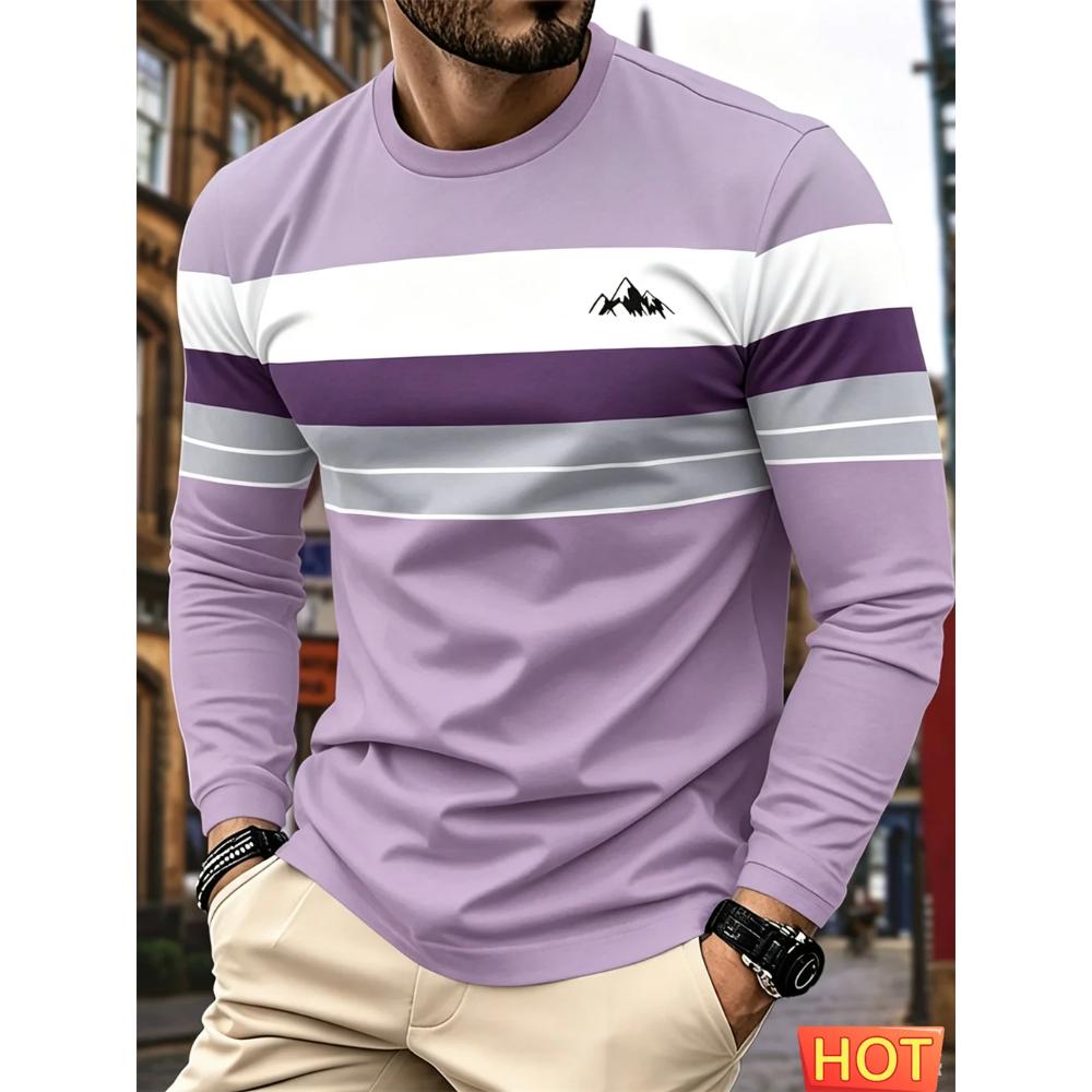 Haut Rayé Polyvalent pour Homme Décontracté Manches Longues Respirant Confortable Simple Pulls Manches Longues Homme