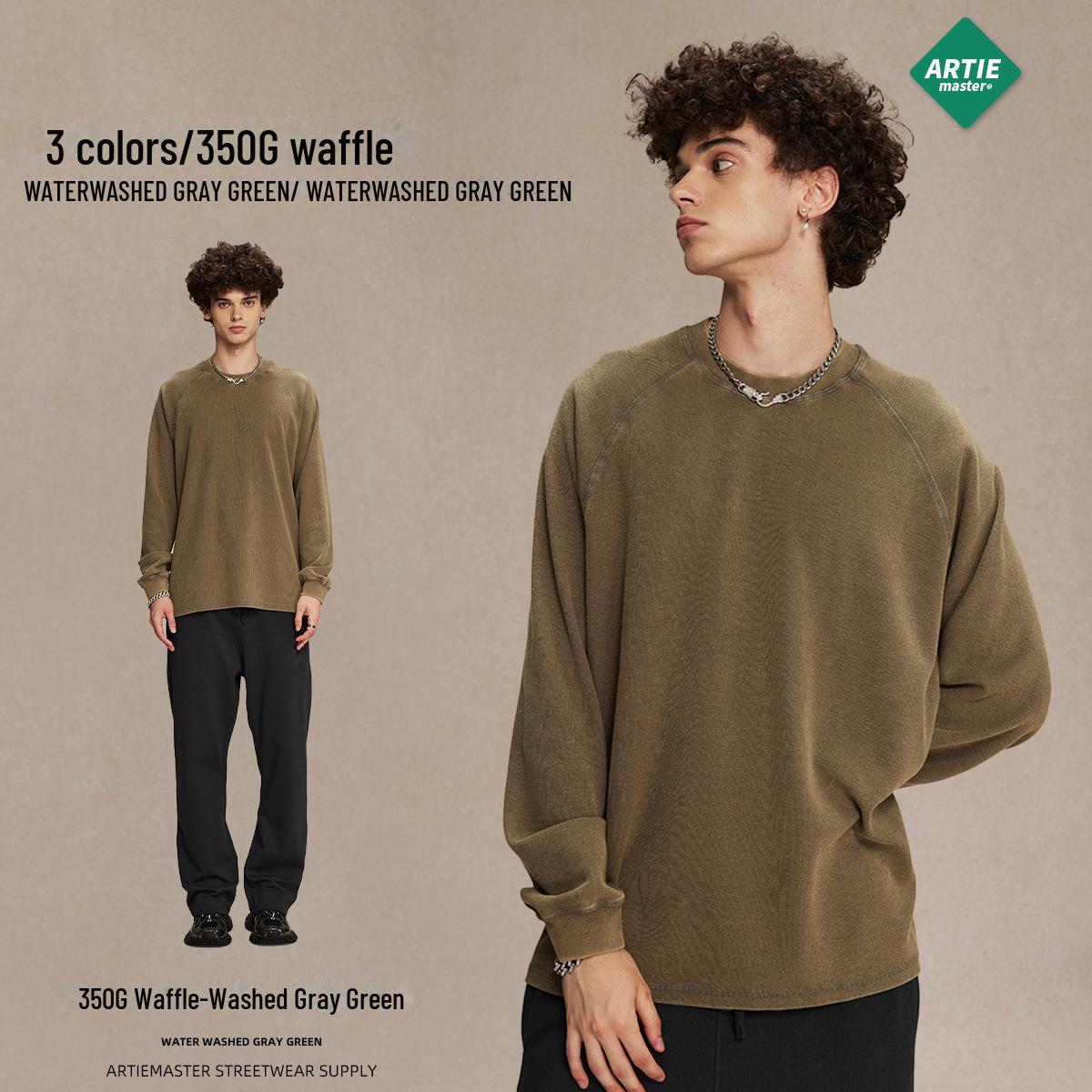 

2024 Autumn/Winter Retro High Street Men s Long-Sleeve Batik Waffle T-Shirt XXL