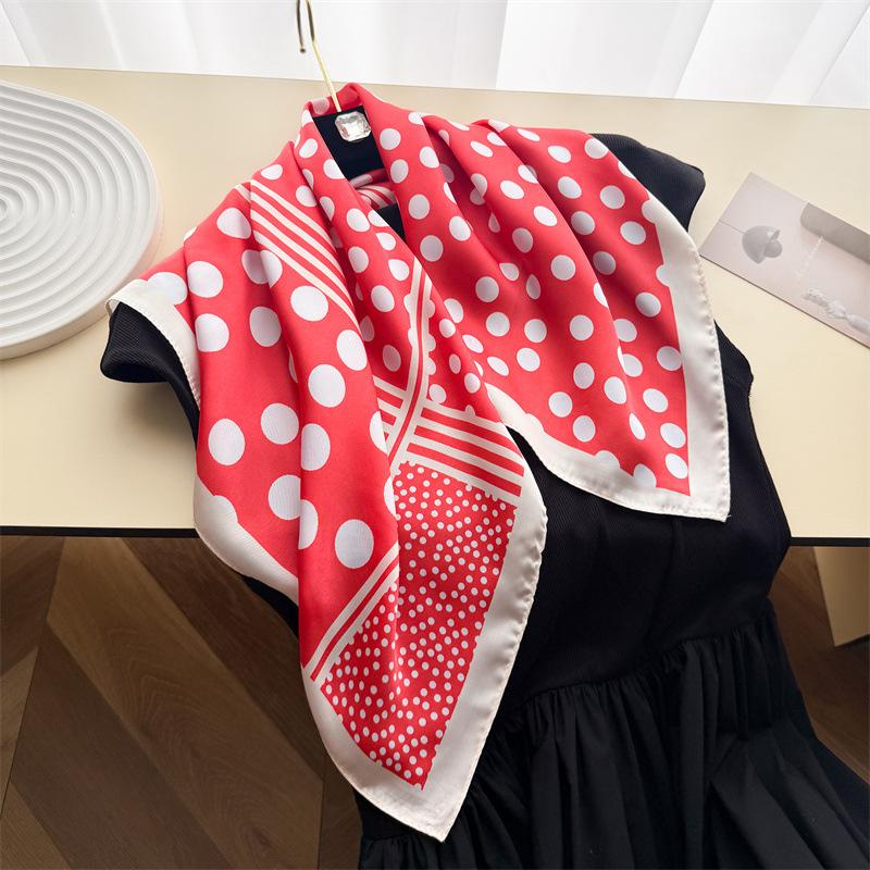 Simple wind polka dot simulation silk printing silk scarf small square scarf high-end shawl sunscreen neck scarf headscarf scarf