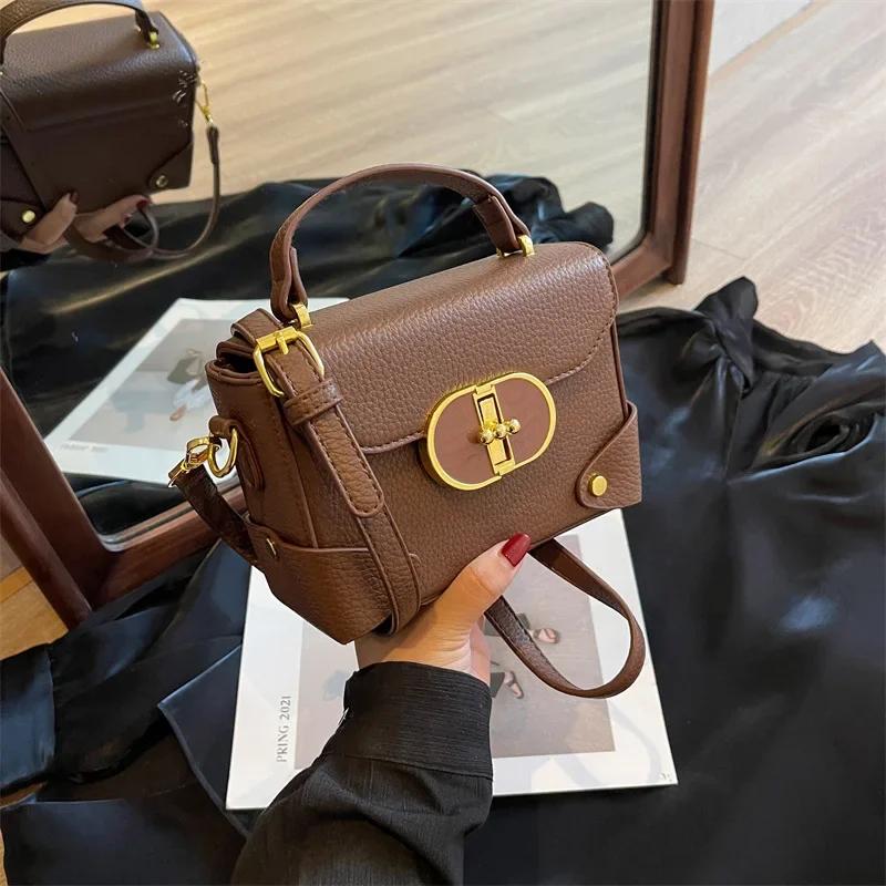 

Сумка через плечо из искусственной кожи, квадратная, с металлической пряжкой, элегантная, для отдыха, французская сотня