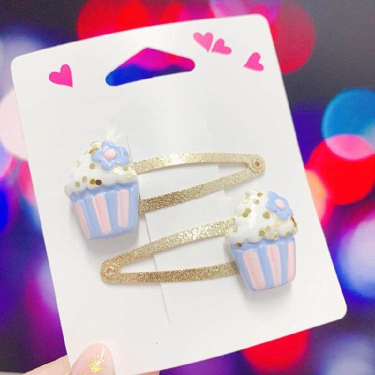 2 Stück Glitzer-Haarspangen mit Blumen- und Kuchenmotiven Haarnadel Cartoon Kinder-Haarschmuck für Mädchen zum täglichen Tragen
