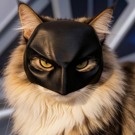 Bat Superhero Cat Mask, Black Bat Cat Cosplay Mask, Lightweight Half Face Cat Mask with Ear Holes for Photos Holiday Parties Video Shoots
