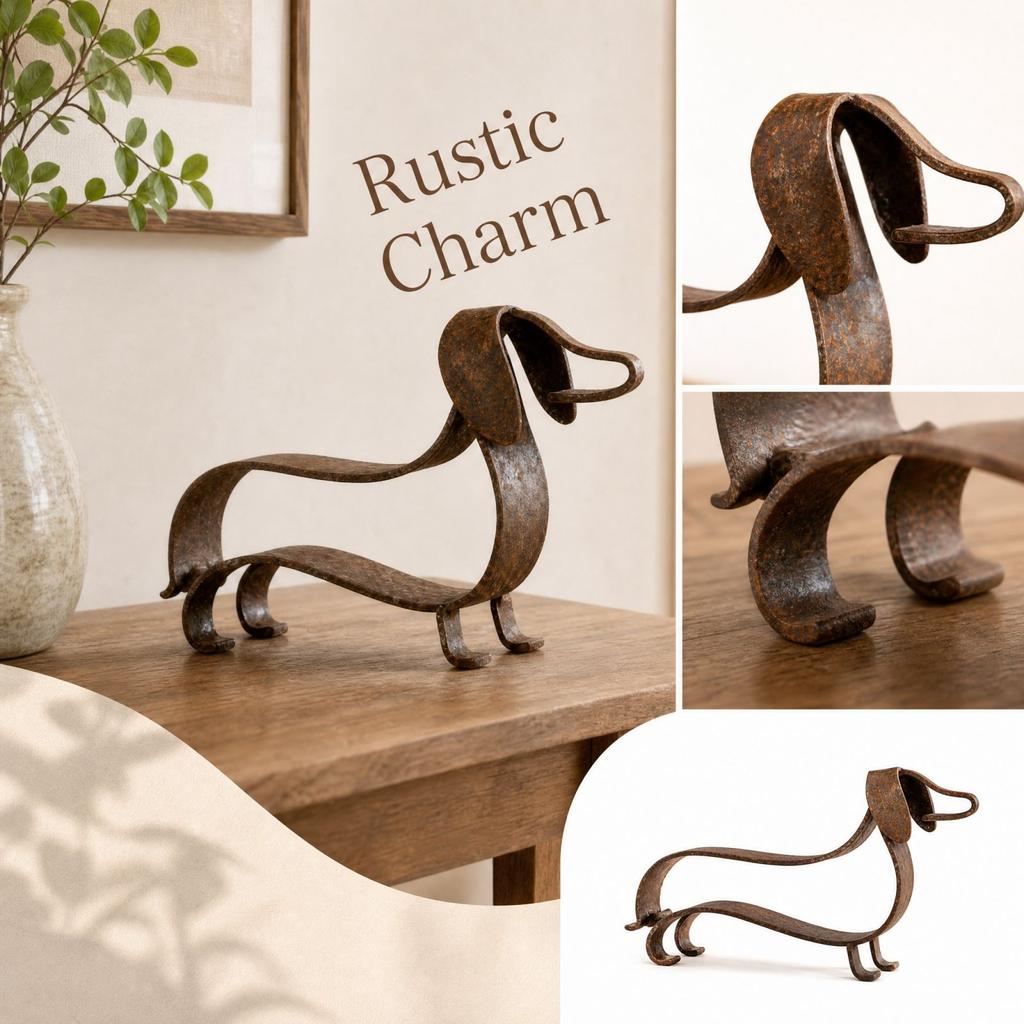 Dog Statue - Puppy Figurine for Home Decor, Wrought Animal Sculpture for Shelf, Desk, Garden