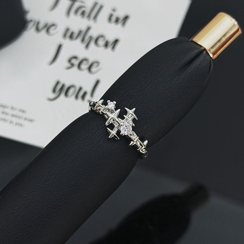 

Vintage Punk Enamel Cross Open Ring Airplane Niche Design Butterfly Diamond Zircon Premium Sense Ring Adjustable opening