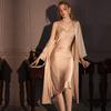 Women’s Summer Ice Silk Nightgown Set Cowl Neck Long Camisole Sleep Dress with Robe Elegant Loungewear