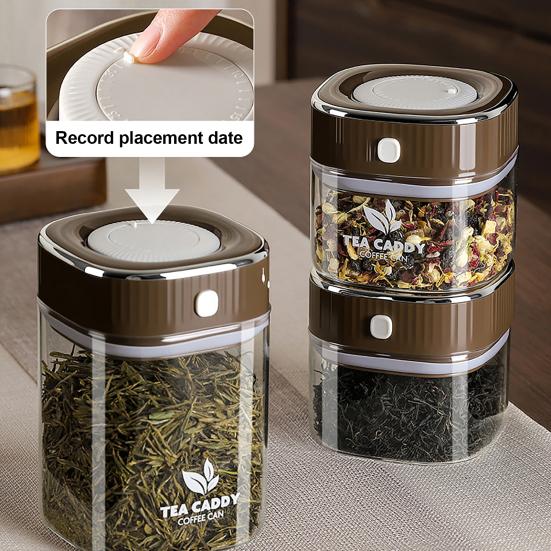 Sealed Jar, Space-Saving Design with Airtight Lids, with One-Click Vacuum Sealing Glass Container, for Tea Coffee Beans Snacks
