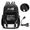 Anime JOJO Jonathan Joestar Golden Experience Backpack School Bookbag with USB Port Laptop Compartment for Boys Girls Travel Bag