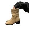 Inner Height Increase 7cm Thick Heel Retro Pleated Suede Martin Boots 2025 New Small Man Pile Small Short Boots Women