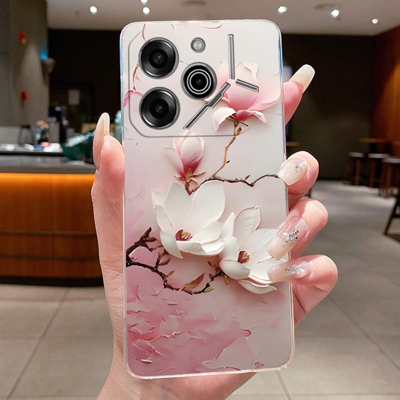 Phone Case For Tecno Pova 6 Pro 5G LI9 Case Tecno Pova 6 5G LI7 Back Cover Luxury Butterfly Flowers Transparent Soft TPU Casing