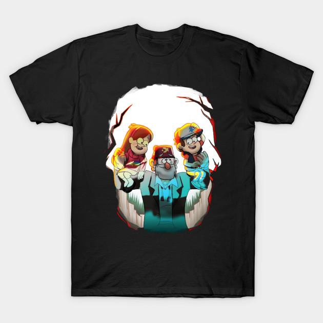 Asian Size Men Black Print T-shirt Gravity Falls No-Cut Heat Transfer Print Cotton Tshirt