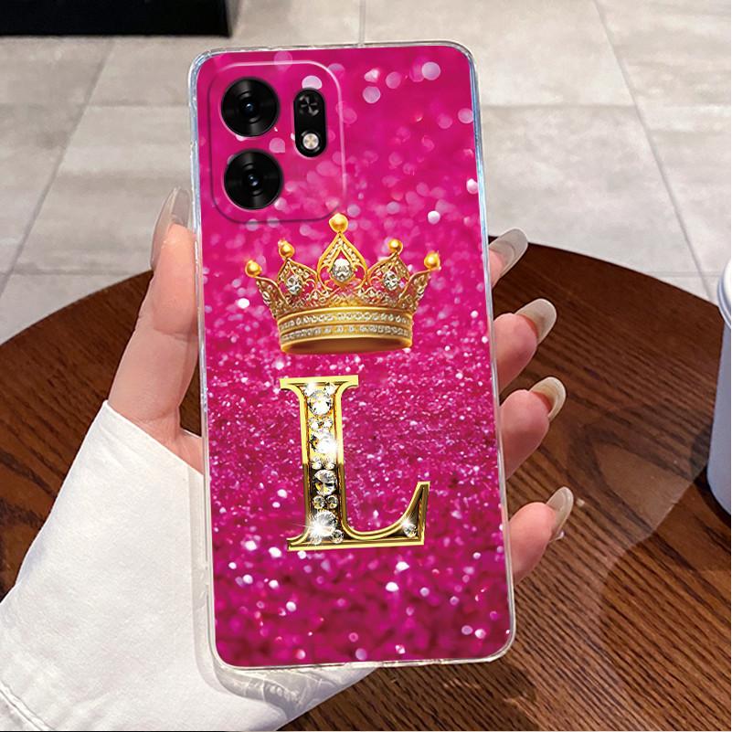 Fashion Initial Letter Crown Couple Case For Honor Play 60A 5G / Honor X6d 5G Transparent TPU Silicone Shockproof Soft Casing