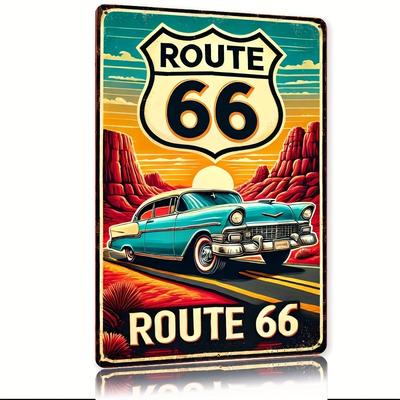 Letrero Metálico Vintage Ruta 66    Arte de Pared Retro Viaje por Carretera Americano Hierro Duradero Hogar Decoración Exterior para Granja Cafetería Bar G