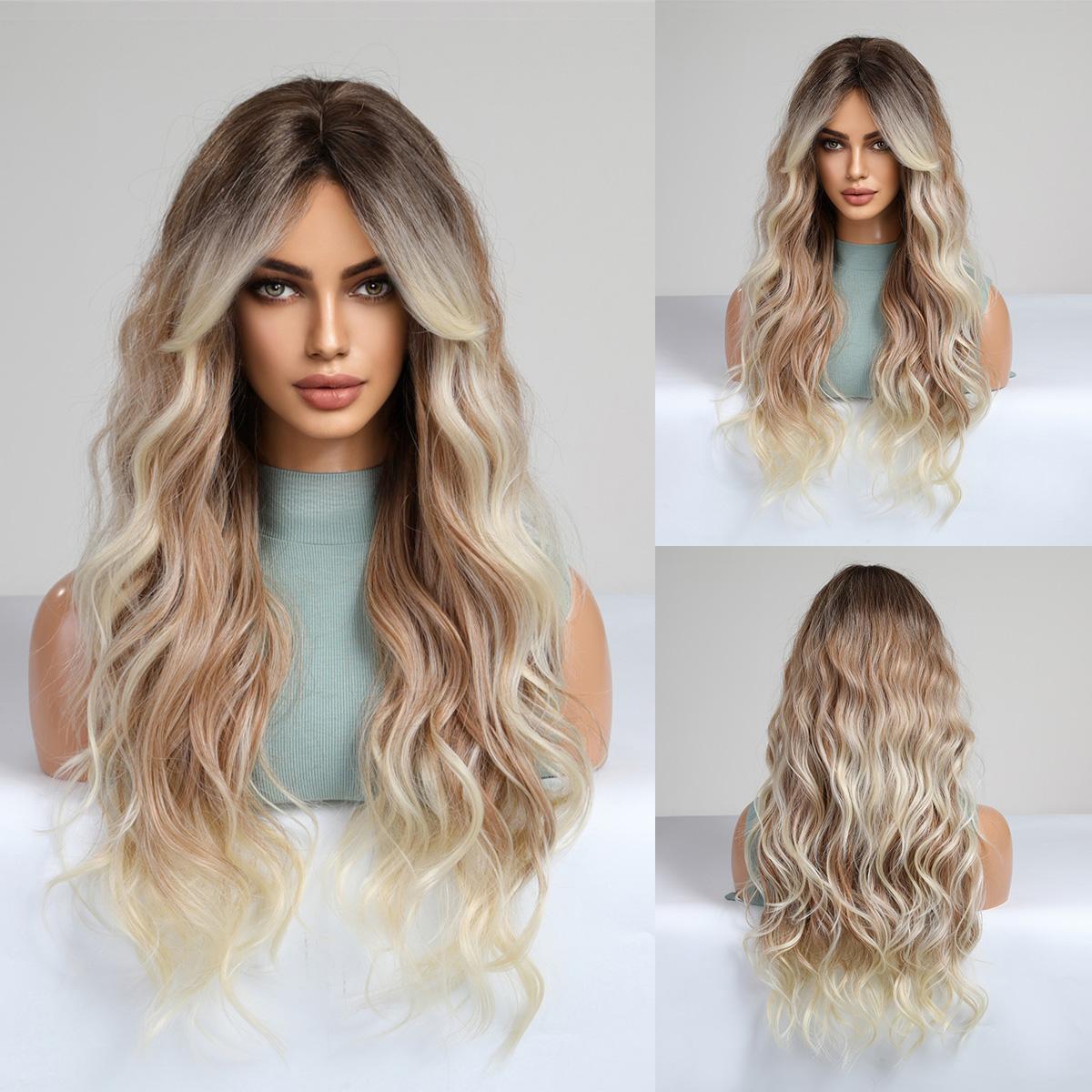 

ALAN EATON Ombre Темно-коричневые синтетические парики Длинные вьющиеся парики с челкой Термостойкие женские повседневные парики Естественный вид искусственных волос