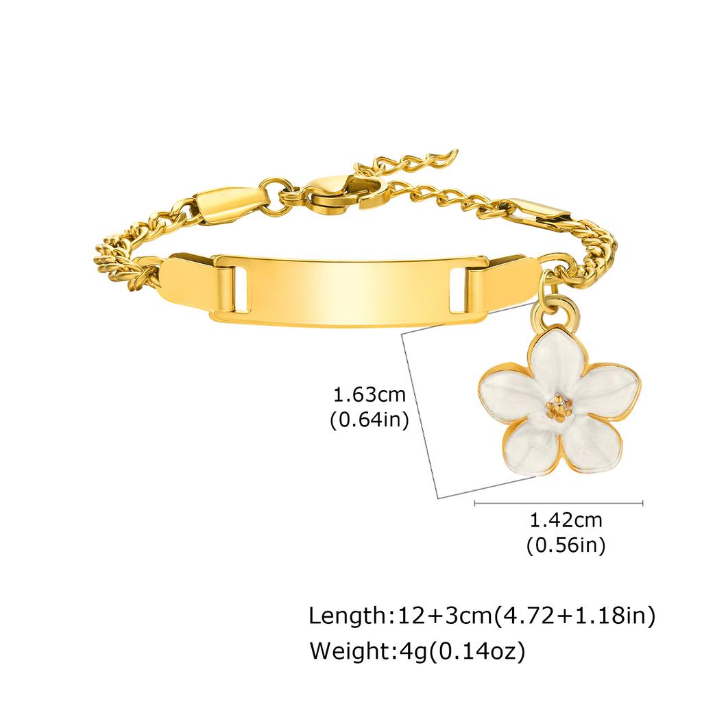 Personalized Engrave Name ID Bracelet for Kid Baby, Stainless Steel Flower Charm Bracelet, Waterproof Custom Jewelry for Girl