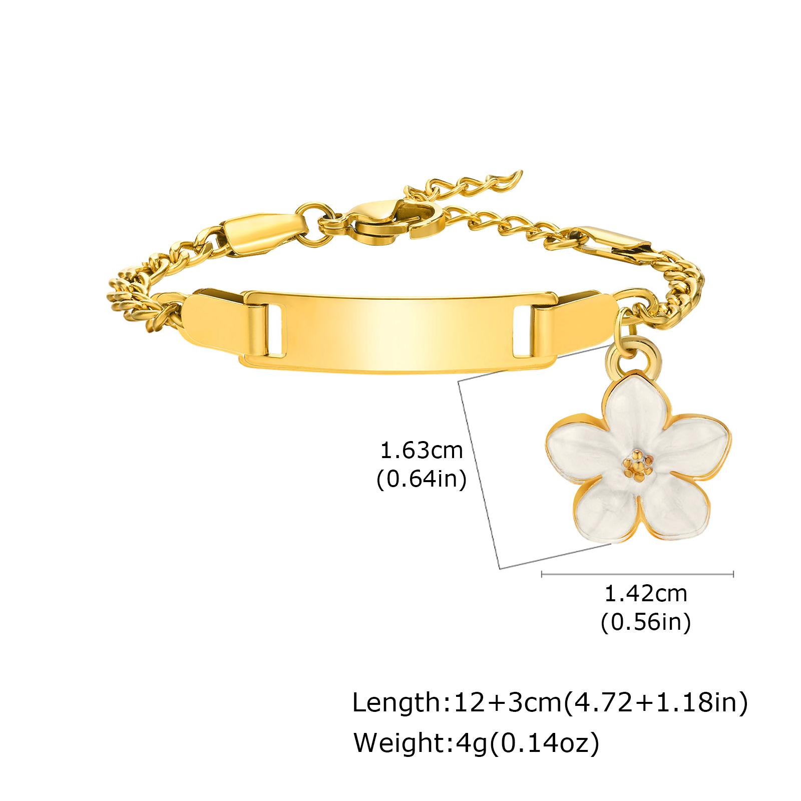 

Stainless Steel Engravable Bar ID Namedate Bracelet, Cherry Blossom Charms Kids Bracelet, Personalized Newborn Birthday Gift 12cm-15cm Adjustable