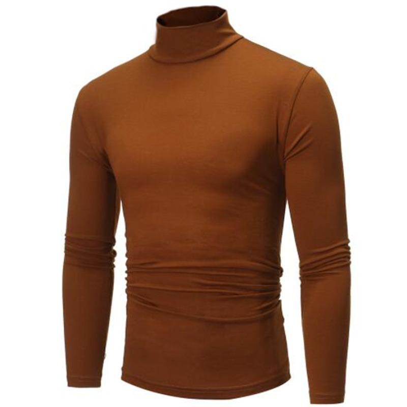 Youth Mens Turtleneck Long Sleeve T-Shirt Solid Color Slim Fit Thin Casual Fashion Basic Top
