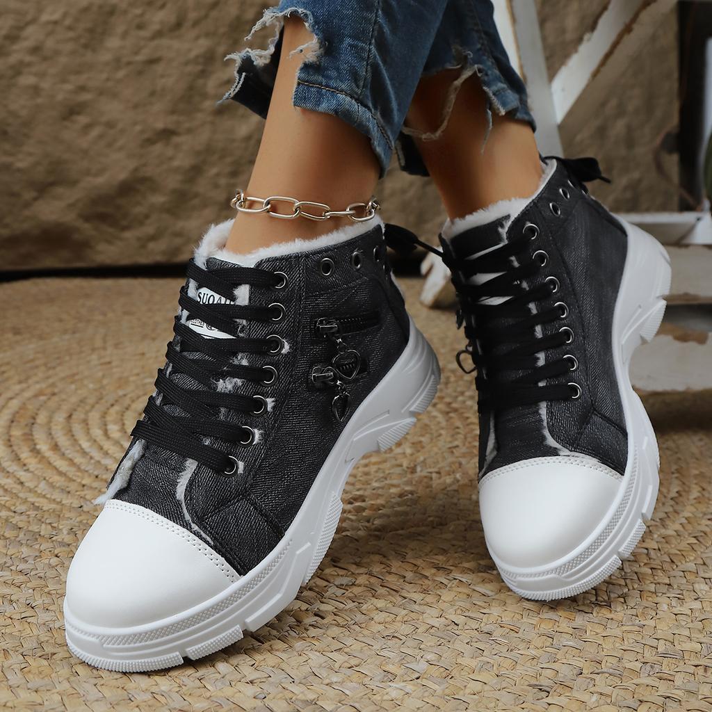 Women Ankle Boots  New Canvas High-top Women Shoes Outdoor Denim Sneakers Women Thick Bottom Heightening Sports Casual Shoes