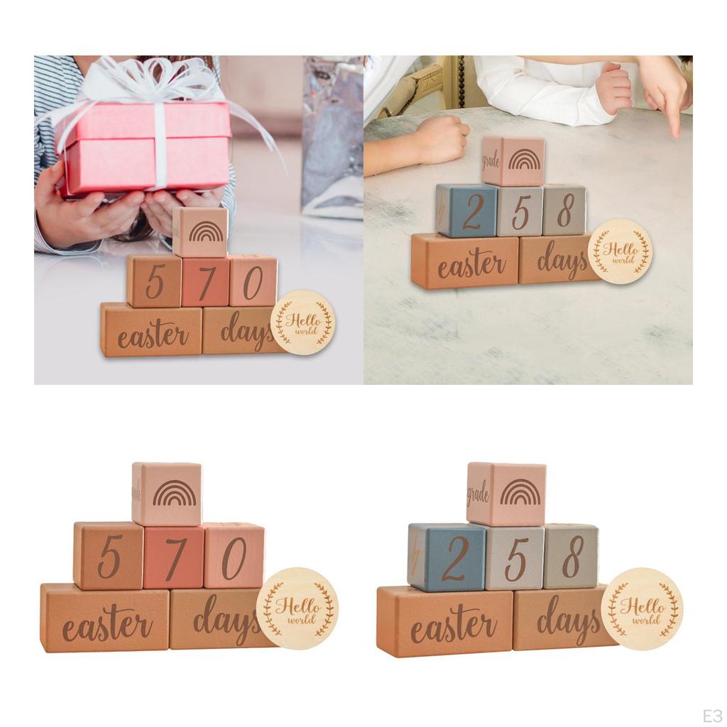 Milestone Blocks Set Age Commemorative Mom Gift Boys or Girls, Shower, Wooden Discs Photo