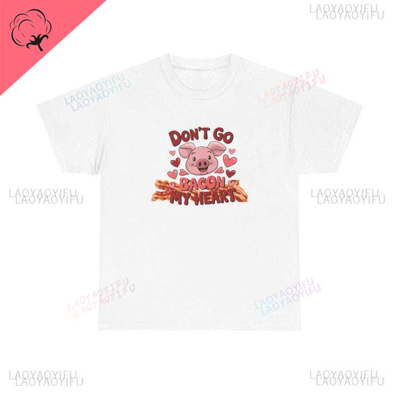 Valentine Pig Bacon Love TShirt Unisex Cotton Tee Heart Graphic Funny Animal Couples Gift Man Woman Fashion Shortsleev Tops