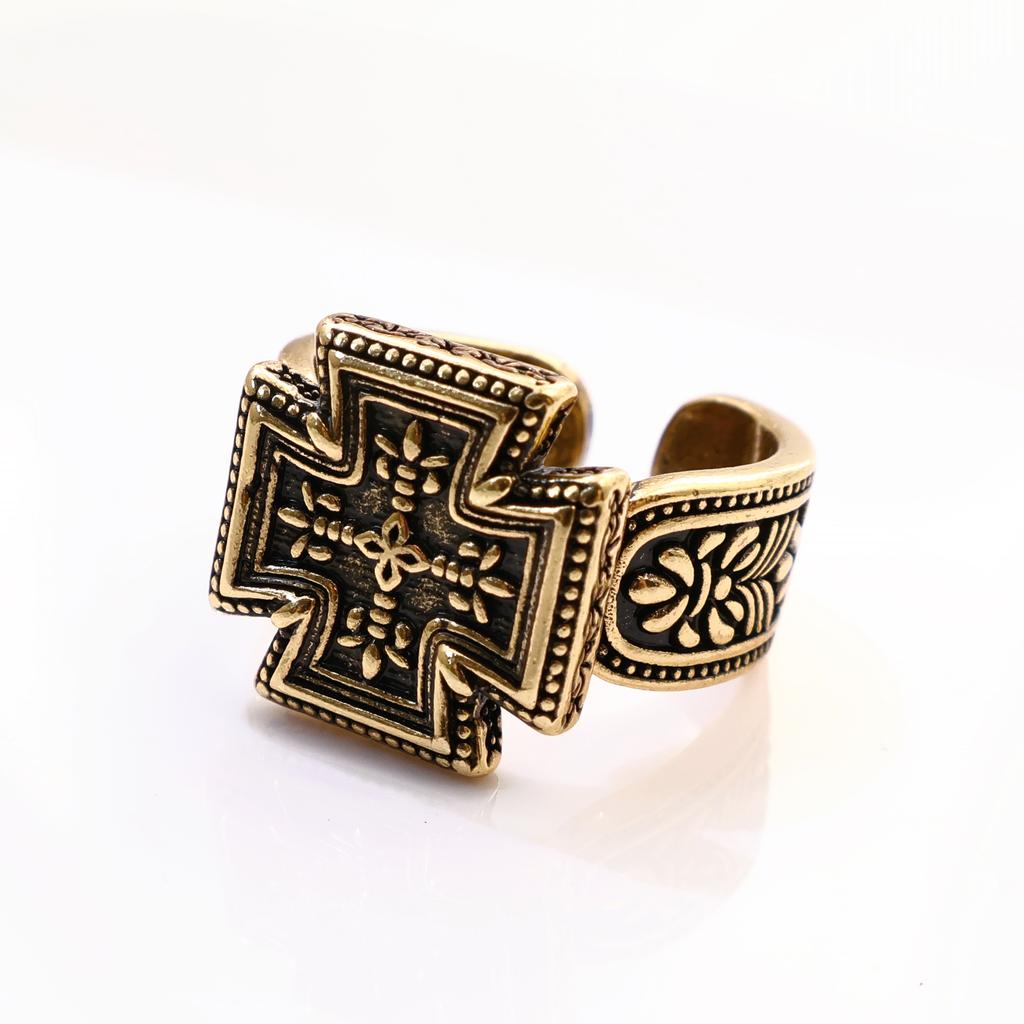 Retro Maltese Cross Adjustable Open Ring For Men Medieval Gothic Punk Edgy Silver-plated Copper  Bikers Accessories Gift