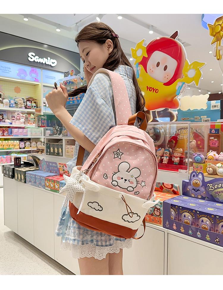 Japanese Cute Cartoon Rabbit Backpack for Girls with Large Capacity - Girly Commuting School Bag