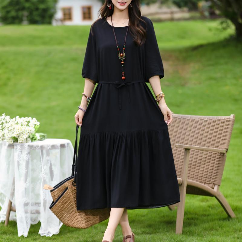 Women's Floral Print Maxi Dress, Tie Waist 3/4 Sleeve Casual Summer Dress (XL-5XL)