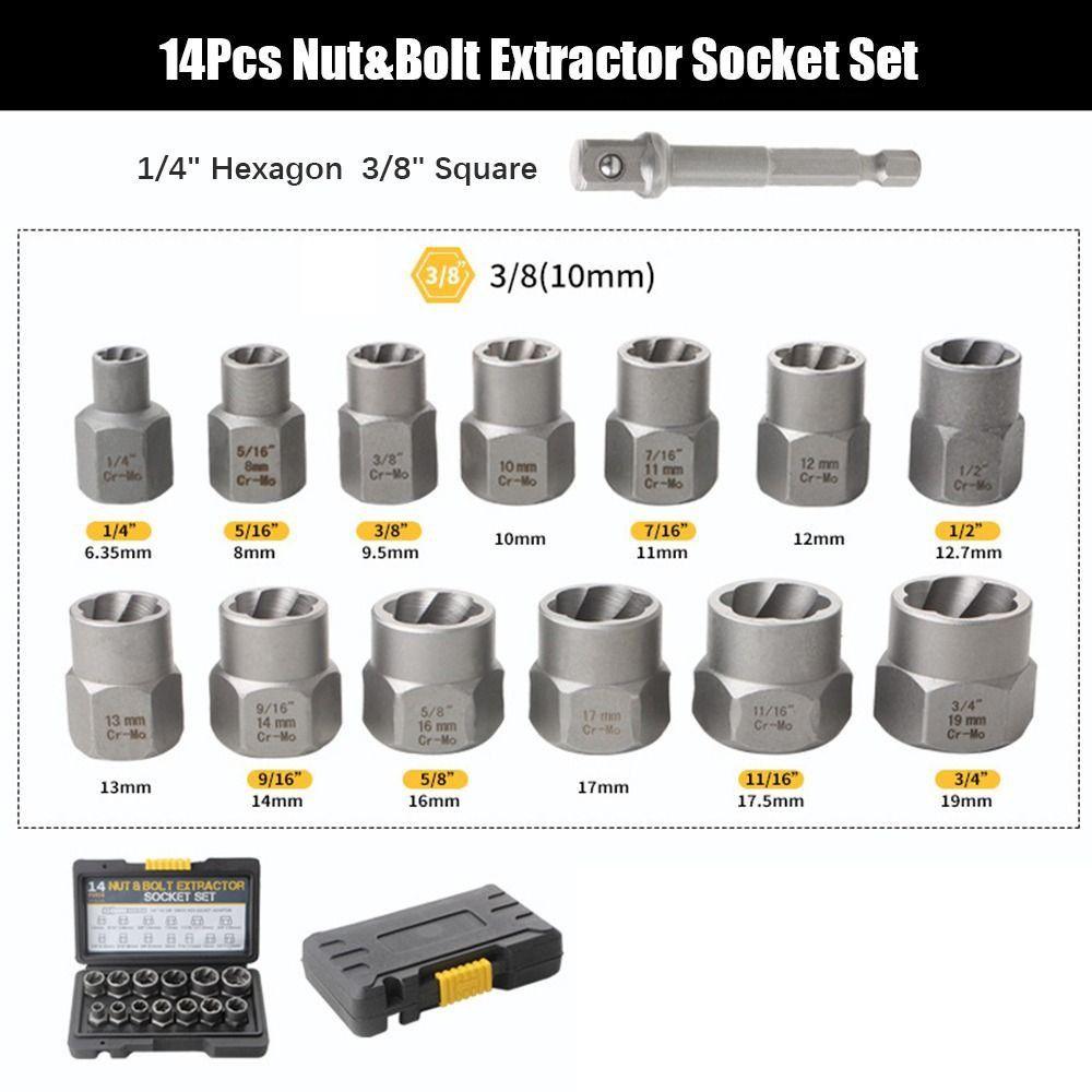 14Pcs with Solid Storage Case Impact Bolt & Nut Remover Set  for Damaged Rusted Rounded-Off Bolts