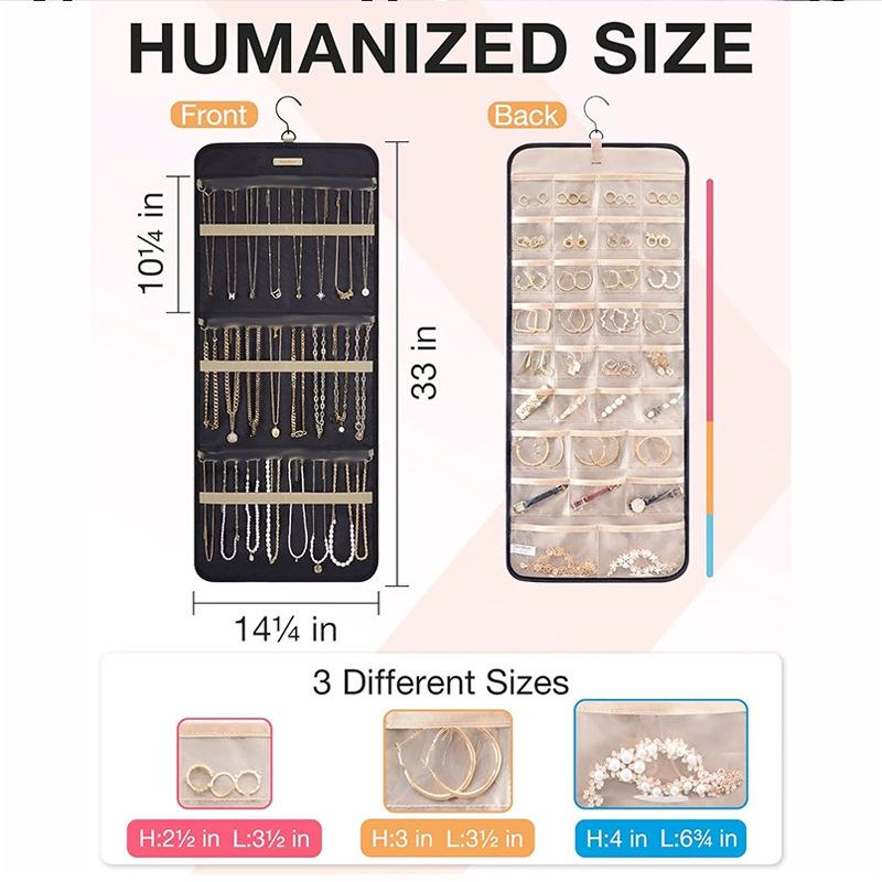 Doppelseitiger Hänge-Schmuckorganizer mit Metallhaken für Ohrringe, Halsketten und Ringe