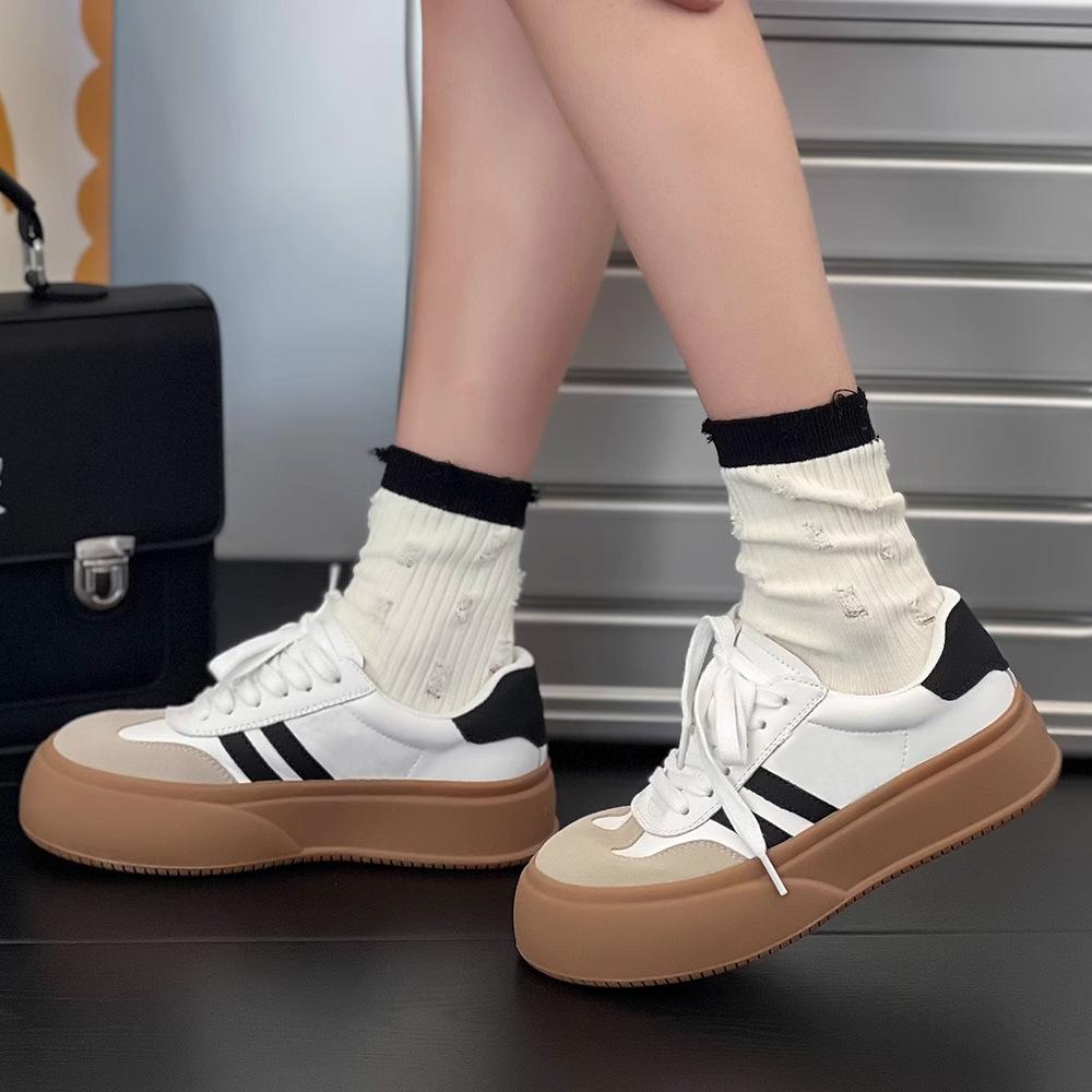 [Ran Yan] The same 2025 spring new casual shoes cowhide retro versatile breathable thick sole heightening German training shoes women