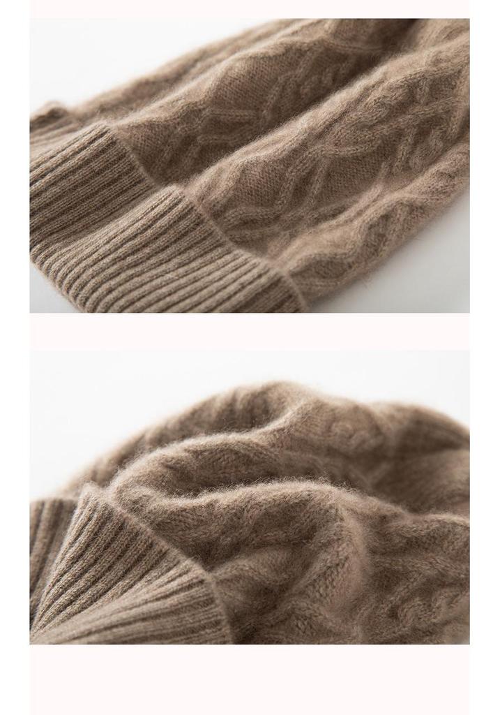 Women's 100% Pure Cashmere Knit Hat - Warm, Ear-Covering, Versatile Brim for Autumn/Winter