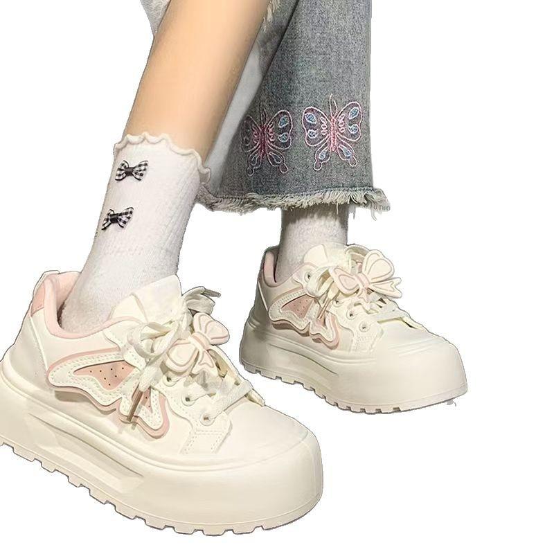 Niche Casual Board Shoes Pink Original Bow Spring Little White Shoes Women's Shoes Thick-soled Versatile Student Design Sense