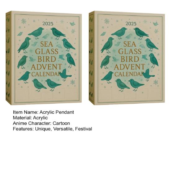 Kalendarz Adwentowy Ptak ze Szkła Morskiego 2025 24-dniowe Pudełko do Odliczania Świąt Bożego Narodzenia z Akrylowymi Ozdobami Ptaków Unikalny Prezent Świąteczny dla Miłośników Natury