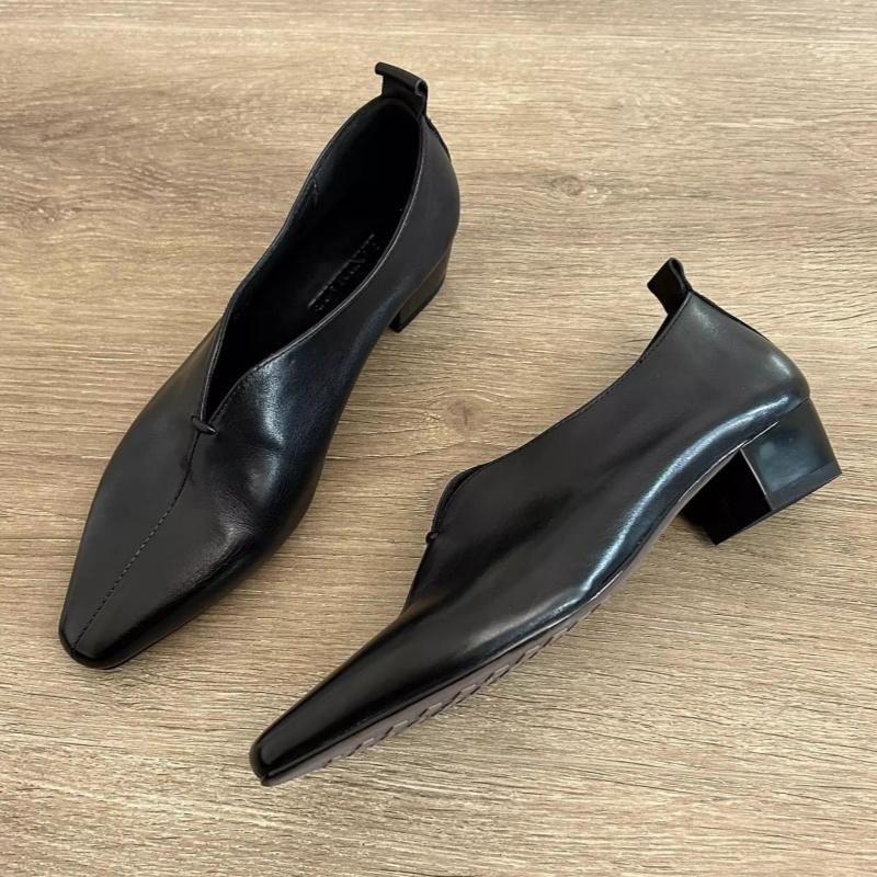 Fashion Mid Heels Leather Shoes 2025 Designer New Spring Elegant Versatile Women Loafers Comfortable Soft Walking Pumps Zapatillas Mujer