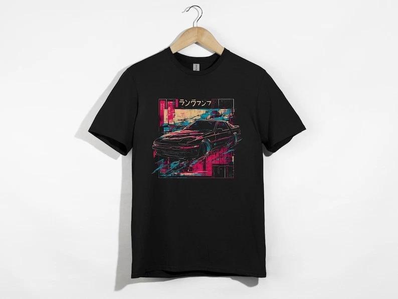 JDM Car T-Shirt, Retro Japanese Sports Car Tee, Vaporwave Cyberpunk XXL