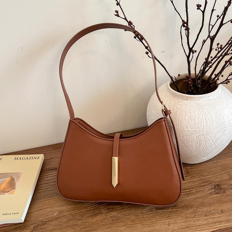 Minimalist Fashion Solid Color Large Capacity Single Shoulder Underarm Bag Belt Buckle Decorative Handbag Commuting Gatherings