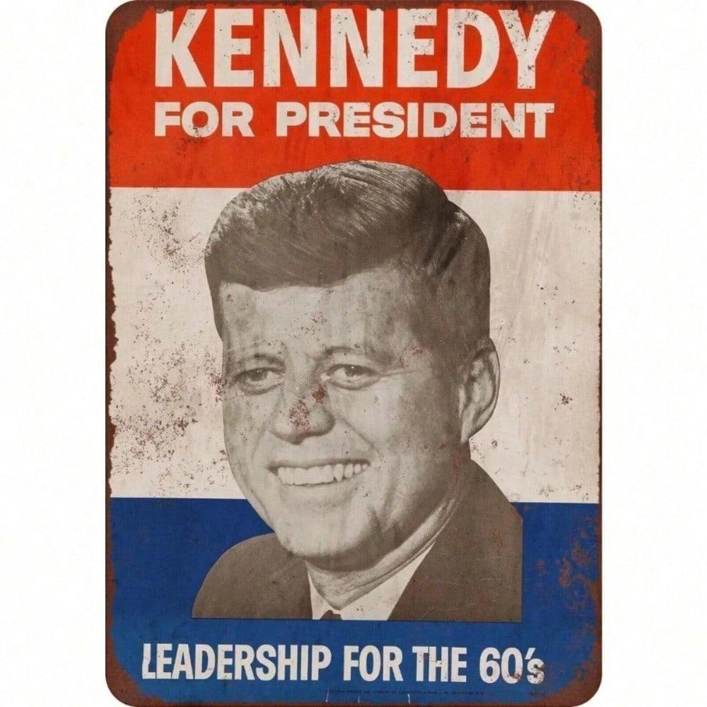 Винтажная металлическая жестяная табличка John F Kennedy 1960 Ретро стиль Винтажный настенный декор, Домашний бар Мужская берлога Американо Значок Кеннеди Классический металл разноцветный