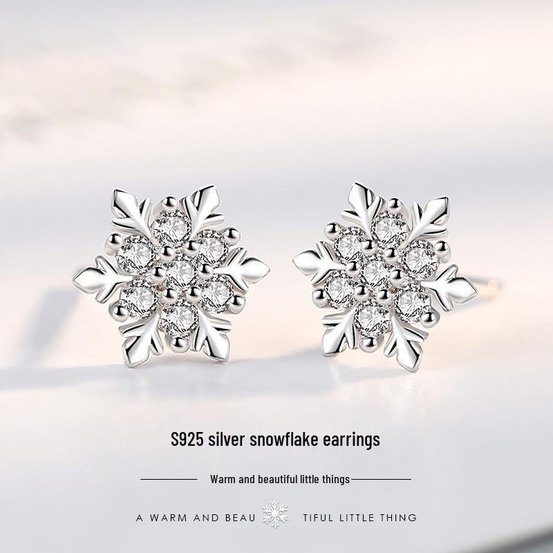 925 Sterling Silver Snowflake Stud Earrings - Elegant Korean Style, Perfect Christmas or Birthday Gift for Women
