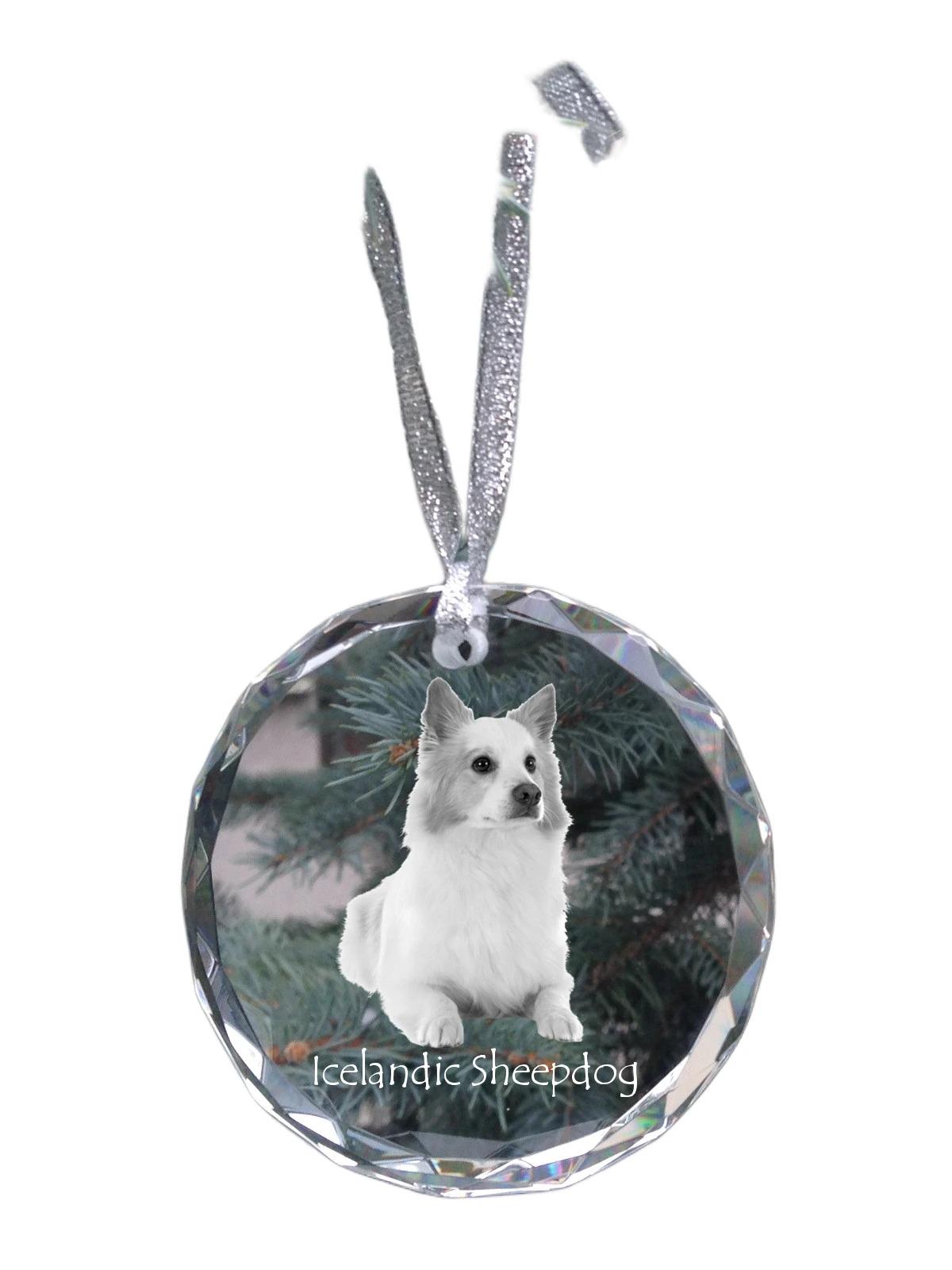 

Icelandic Sheepdog, Icelandic Spitz - crystal bauble with a photo, dog photo in crystal, personalized Christmas tree ornament by Art-Dog brand прозорий