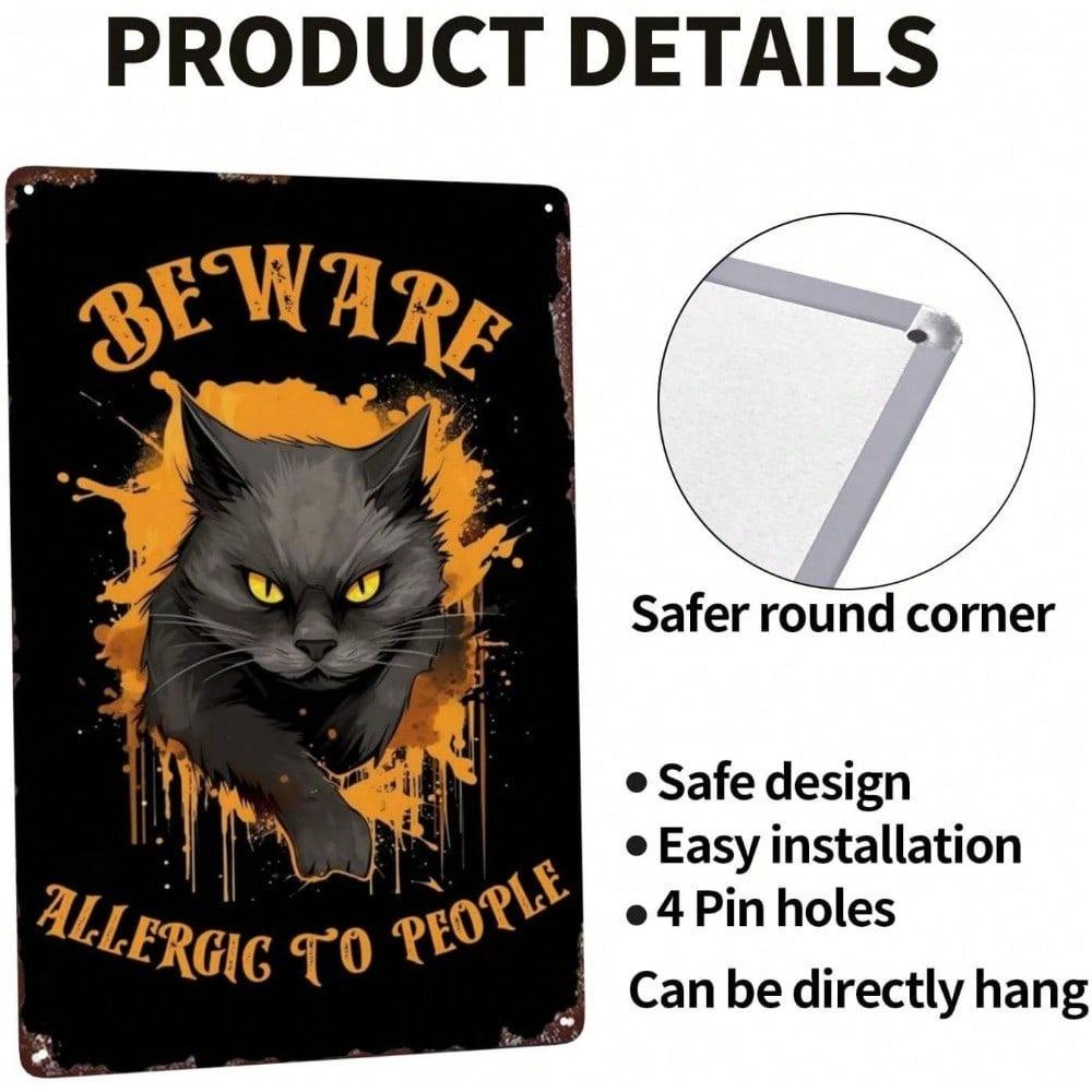 Funny Vintage Cat Warning Sign Boho Retro Metal Wall Decor for Home Bar Kitchen