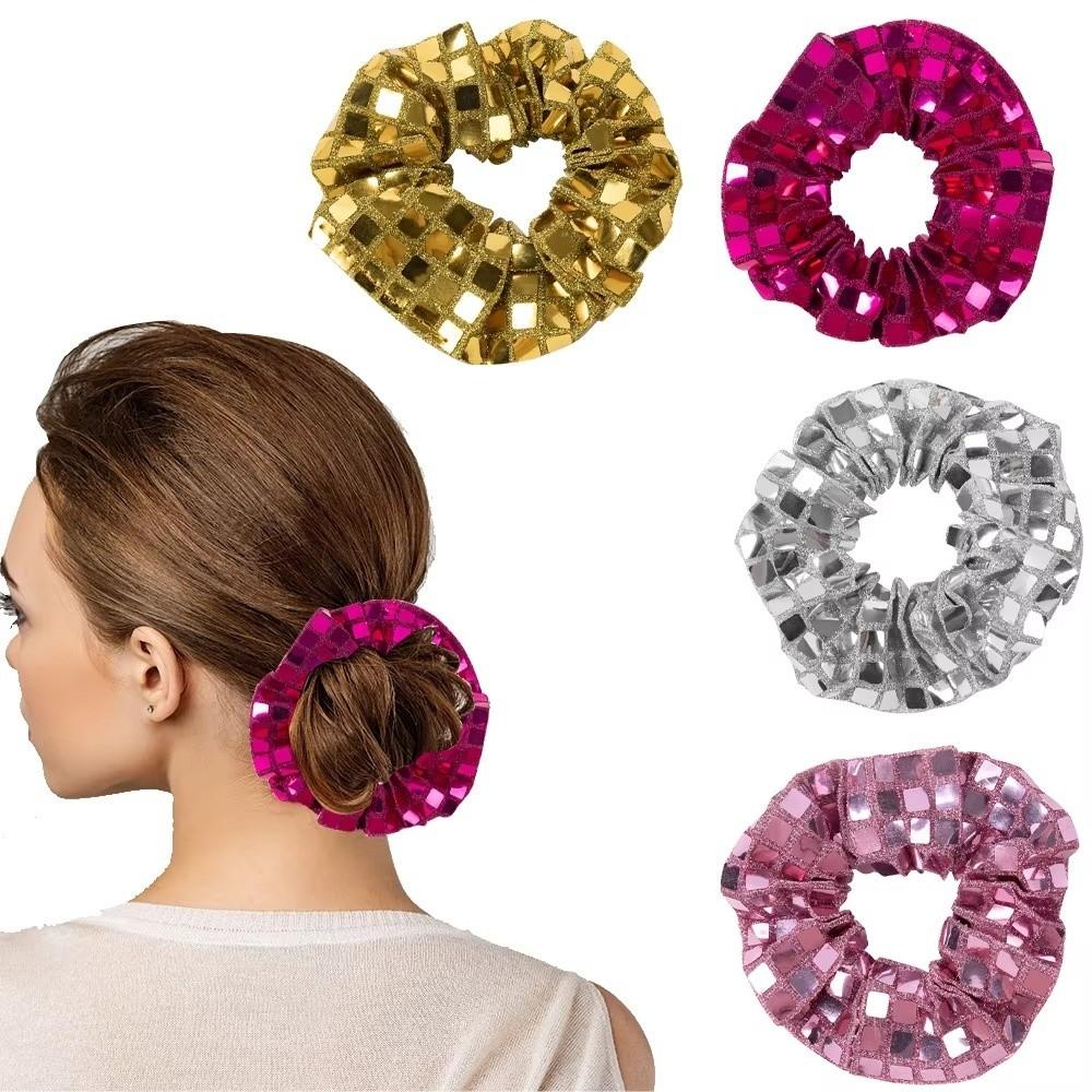 6pcs Square Sequin Rubber Bands Set Retro Disco Women's Hair Ties Fashion Sequin Hair Rope  Wedding