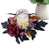 Halloween Candle Ring Fake Flower Candle Wreath Ring Realistic 3 Inch Center Tabletop Decoration For Festive Holiday Mantel