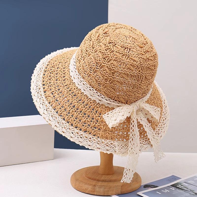 Lace edge hollow foreign style straw hat women's beach hat travel vacation fashion sun hat sun hat