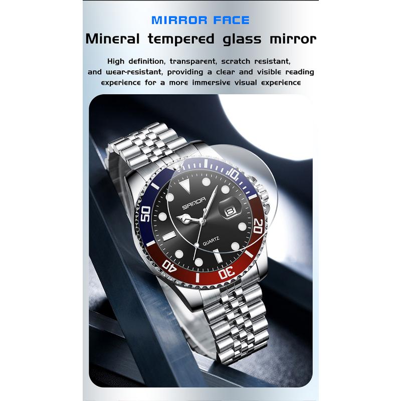 SANDA New Men's Quartz Watch Waterproof Calendar Display Day Glow In The Dark Simple Personalized Men's Watch