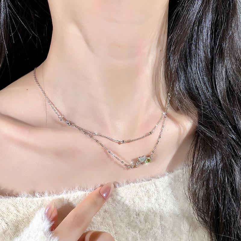Wind natural crystal stone temperament sense crystal heart beating collarbone chain s925 sterling silver heartbeat necklace women's fashion gift
