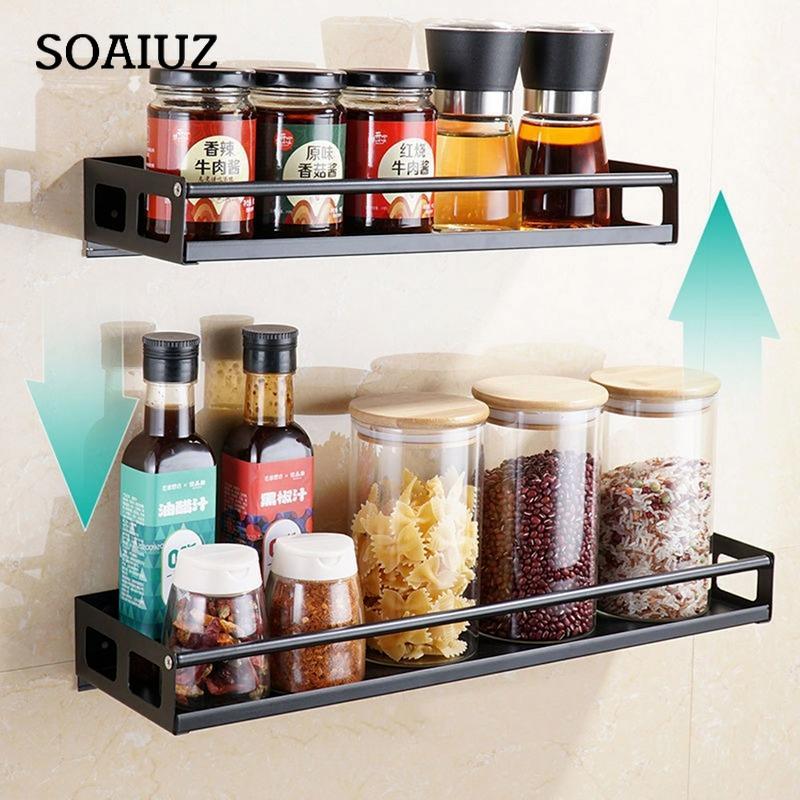 Kitchen Organizer Wall Mount Bracket Holder Wall Storage Shelf for Spice Jar Rack Cabinet Shelves Kitchen Gadgets Supplies