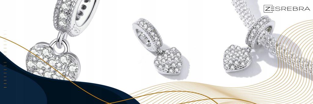 Charms Hanging Heart 925 Bead Pendant With Cubic Zirconia S925