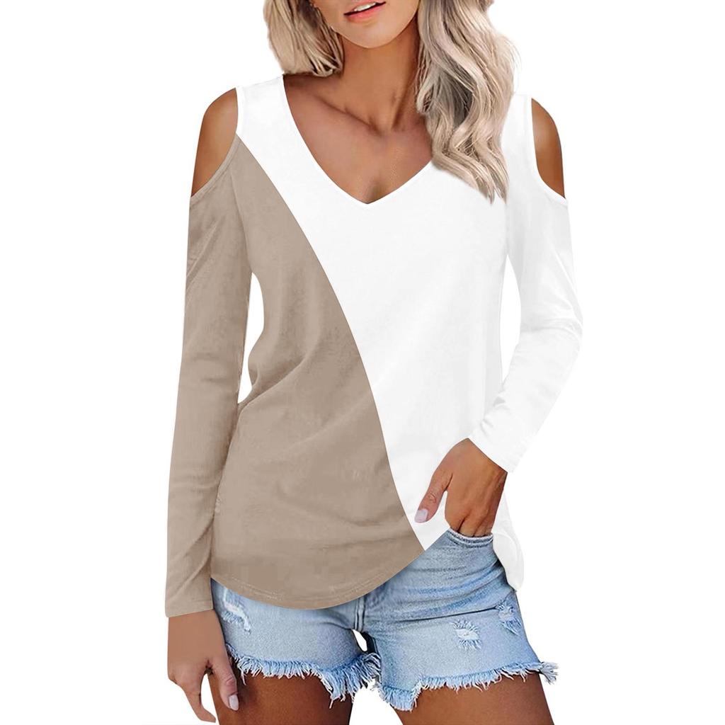 Women's Shirt Blouse Fashion Casual V Neck Print Sexy Off-the-shoulder Long Sleeve Tops