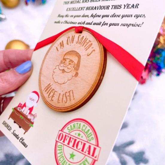 1/2/3Pcs Santa's Nice List Medal I'M ON SANTA'S NICE LIST Wooden Medal with Red
